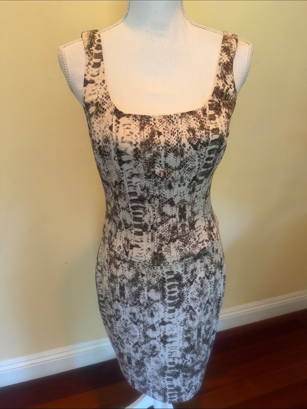 Cache Neutral Snake-Print Sheath Dress